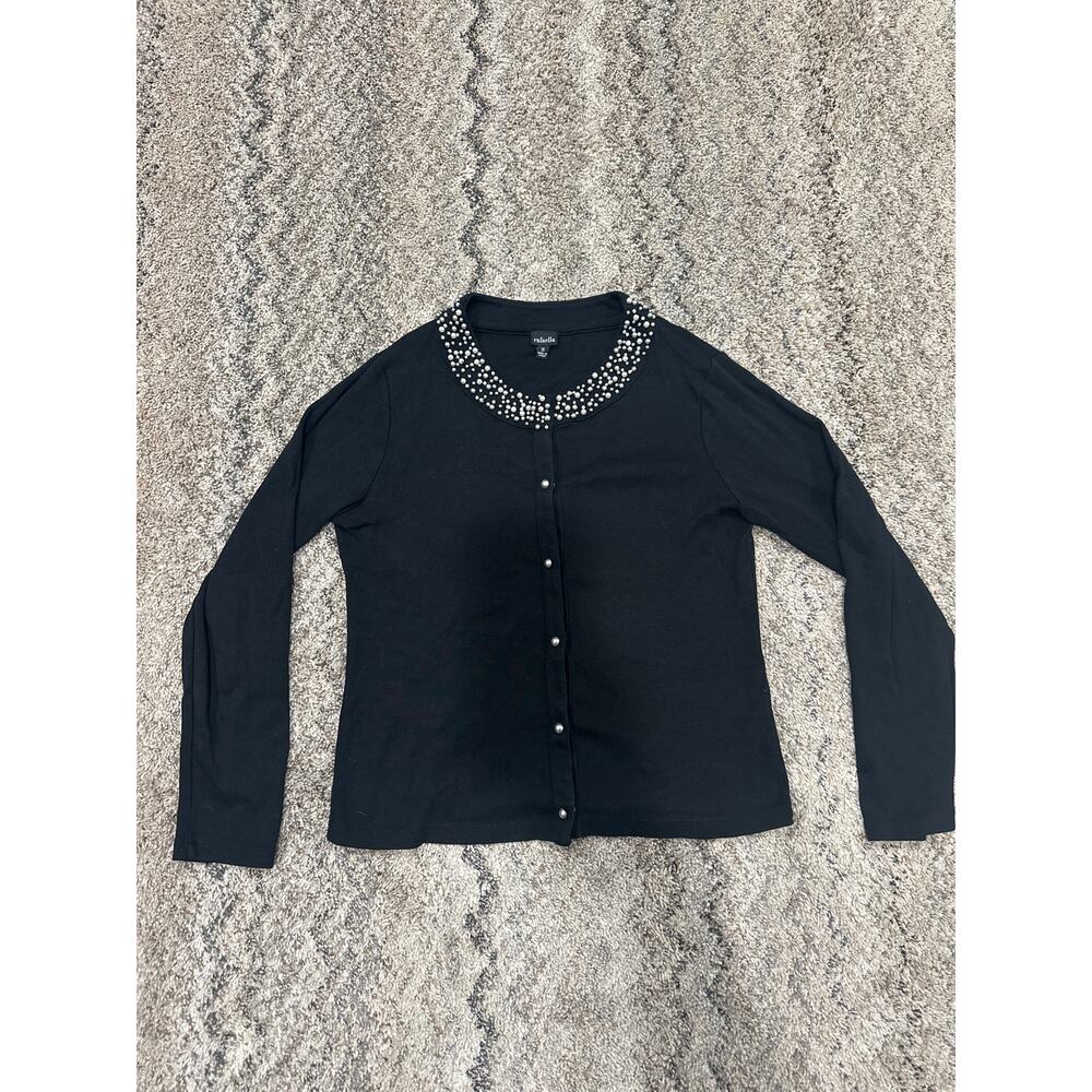 Rafaella Black Long Sleeve Button Up Blouse Women’s Size Small